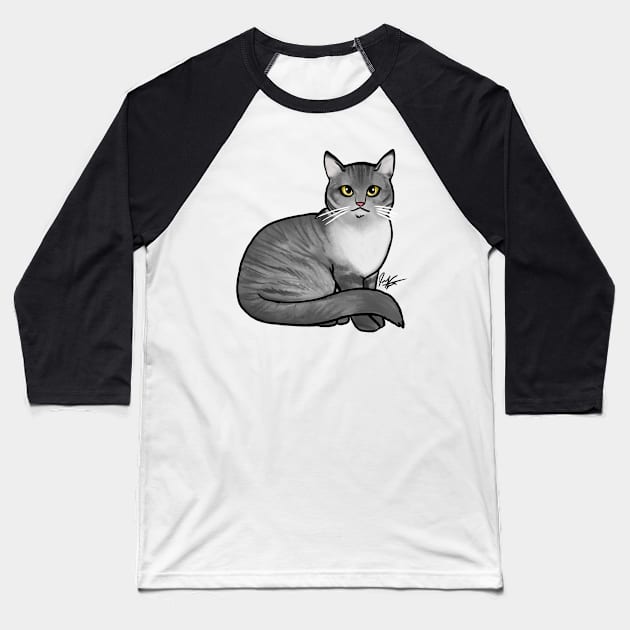 Cat - British Shorthair - Silver Tabby Baseball T-Shirt by Jen's Dogs Custom Gifts and Designs